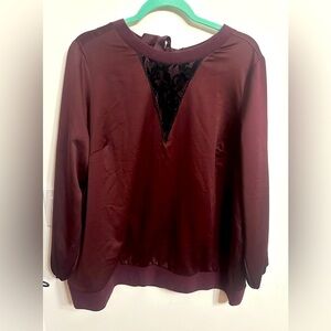 Lane Bryant Satin Maroon Top with Black Lace detail, Sz  18 20